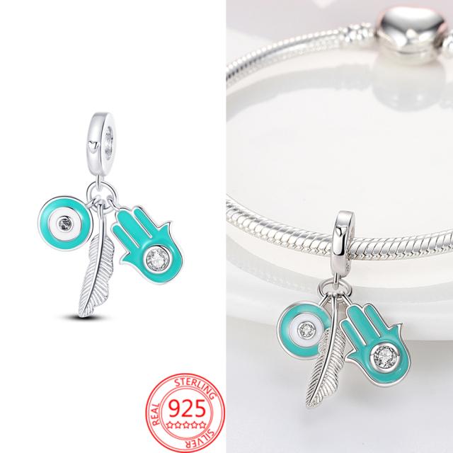 New Original Copper Plated Accessories Fashion Charm Eye Of The Devil Palm Bead Fit Pendant Bracelet For Women Diy Jewelry Gift