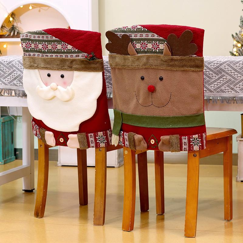 Christmas Chair Covers Santa Snowman Reindeer Cartoon Home Decor Festive Protectors