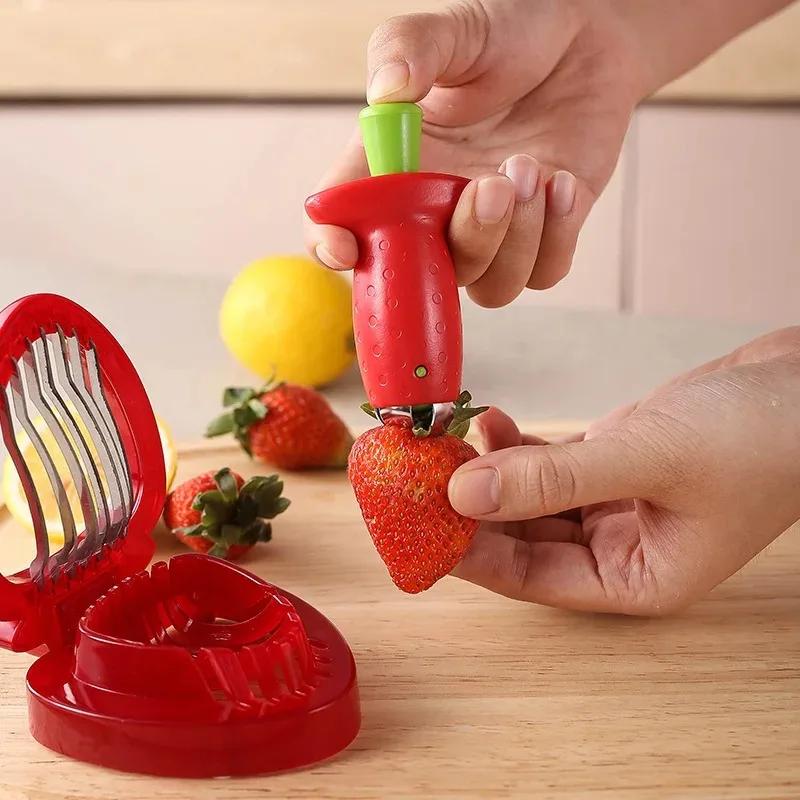 Stainless Steel Fruit Slicer Strawberry Slicer Kitchen Gadgets Ice Cream Making Tools Strawberry Stem Remover, Strawberry Corer