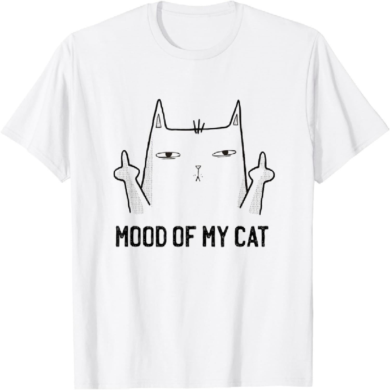 Mood Of My Cat - Funny White Cat Middle Finger Men Women T-Shirt S
