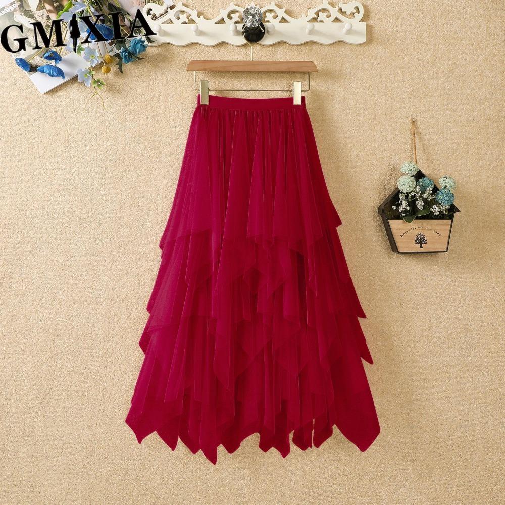 GMXIA Women's Fashion Casual Solid Color Print Summer Spring Skirts