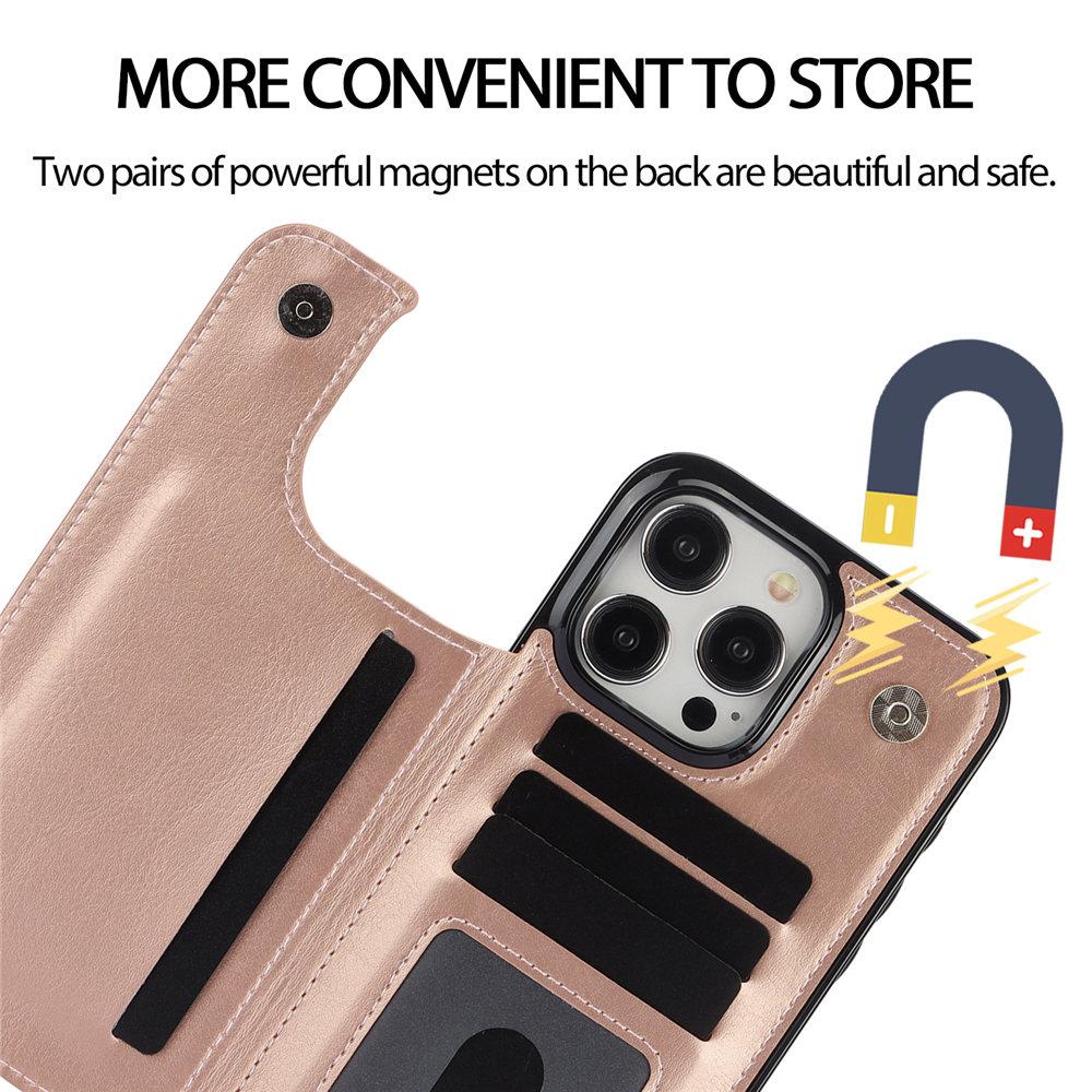 Wallet Double Button Flip Leather Case For iPhone 16e 16 15 14 13 12 11 Pro Max Card Slot Kickstand Cover