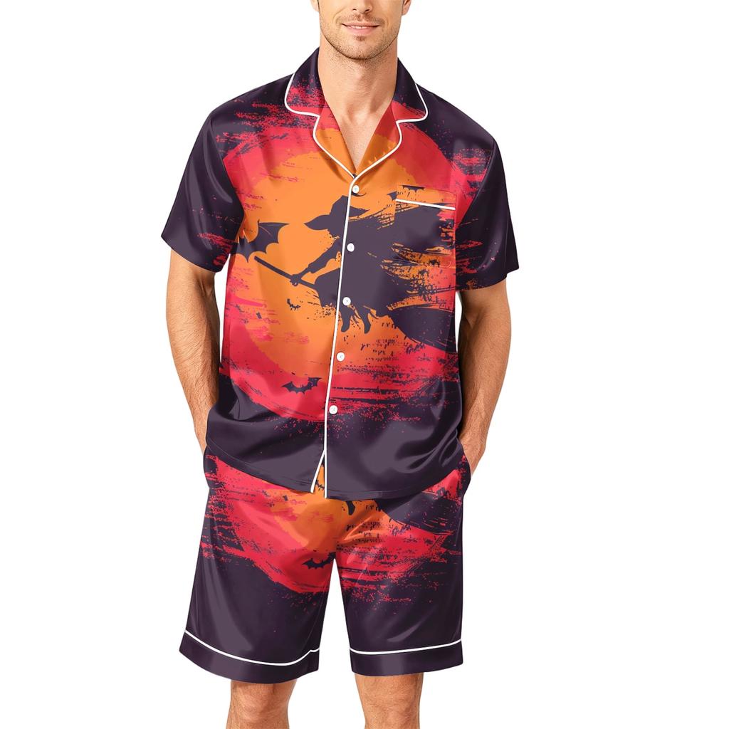 Men's Short Sleeve Pajama Set Button Front Shirt and Shorts Soft Casual Sleepwear Lightweight Comfortable Lounge Wear S-XXXXL