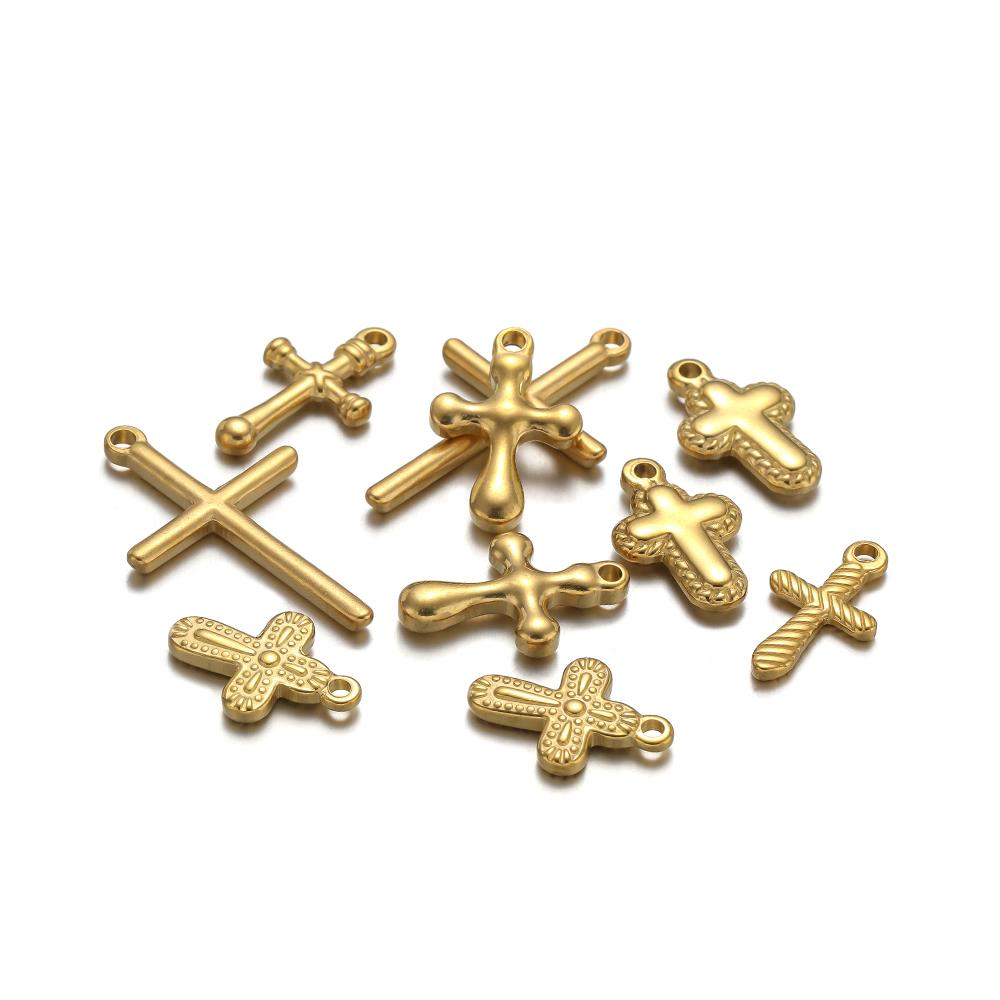 5pcs Stainless Steel 18k Pvd Gold Plated Cross Charms Pendant for DIY Jewelry Boho Necklace Earrings Making Bracelet Supplies