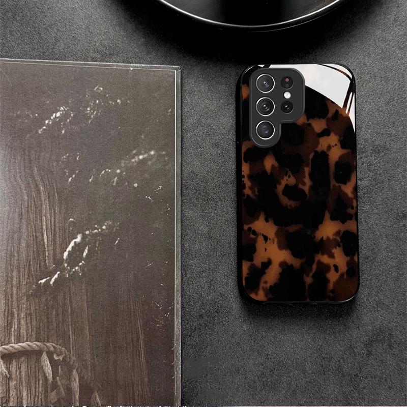 Brown dark textured tempered glass phone case suitable for Samsung Galaxy S26 S25 S24 S22 S21 S20 FE/Ultra/Plus anti drop