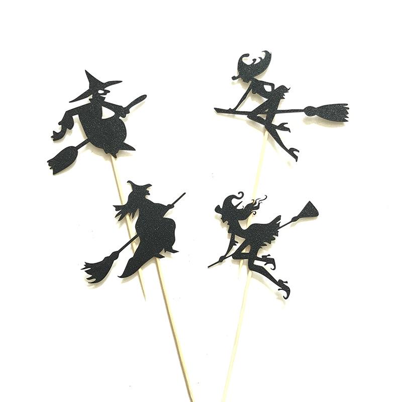 Happy Halloween 4PCS Ghost Witch Halloween Party Cupcakes Small Card Dessert Cake Decoration
