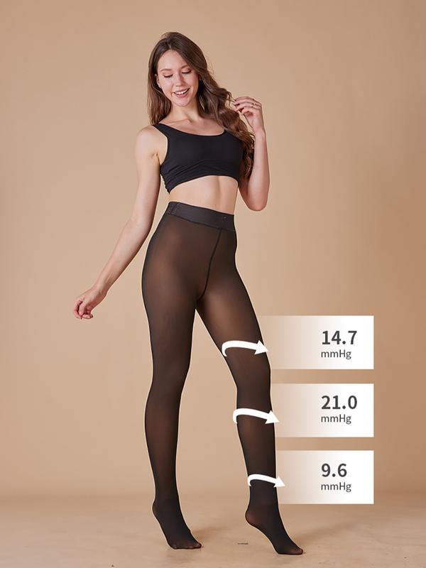 Women'S Anti-Snagging Fleece Lined Thermal Tights Back Semi-Transparent Thick Leggings Closed Foot Design Basic Minimalist Fit