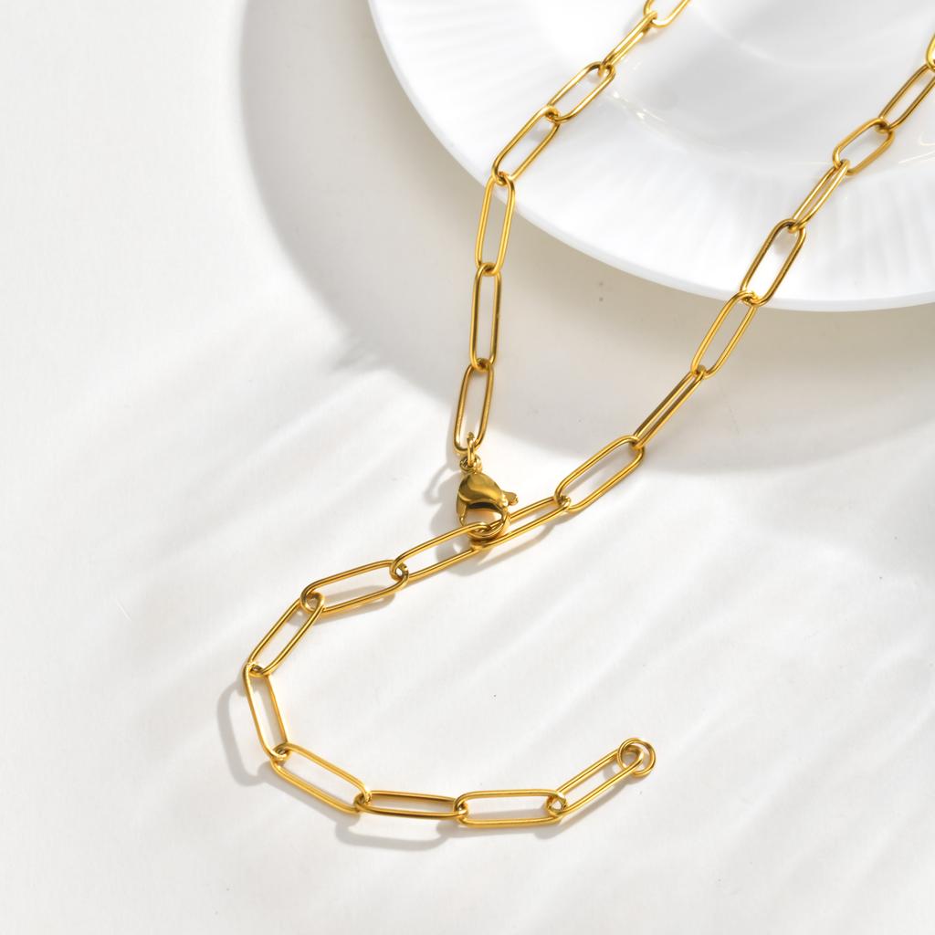 Y Necklace, Stainless Steel 18K PVD Plating Long Chain Paperclip Link Lariat Necklace for Women Aesthetic Jewelry