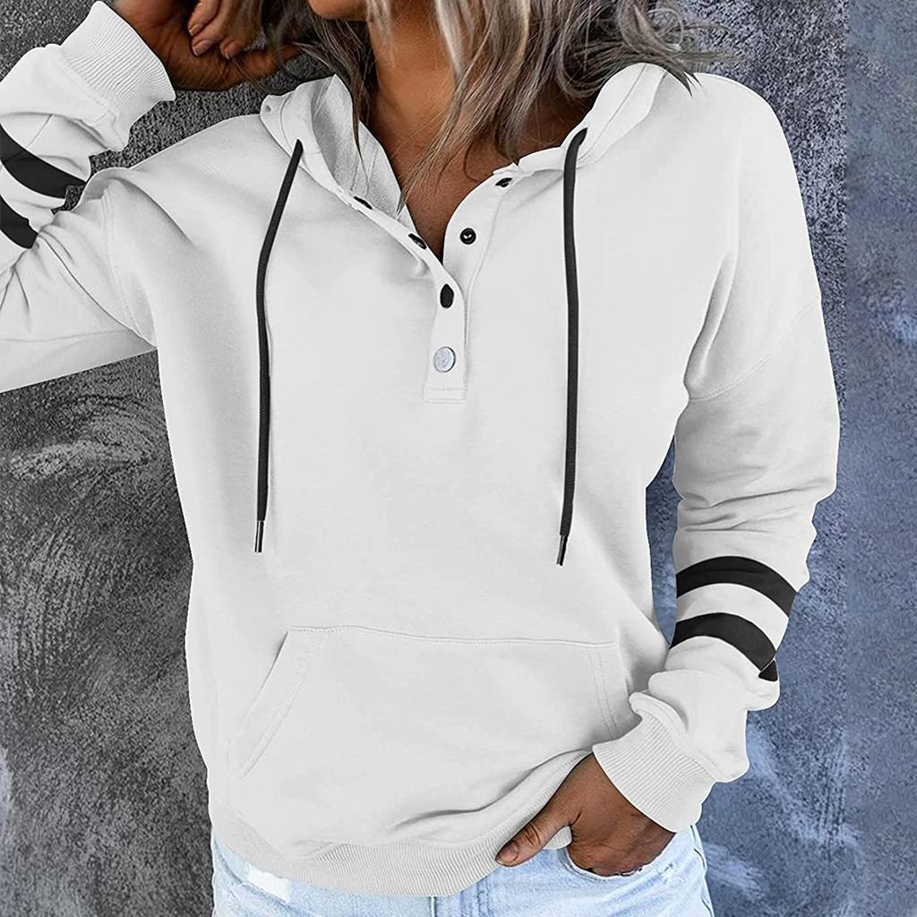 Women's Pullover Hoodies Tops Casual Button Down Long Sleeve Pocket Sweatshirts