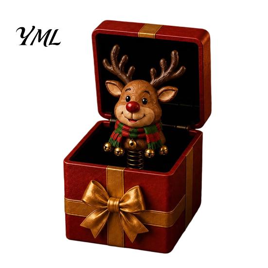 Playful Home Desk Ornament Christmas Magic Pop-Up Gift Box, Cute Reindeer Santa Claus Gingerbread Prank Unique Holiday Surprise Reusable Spring-Loaded