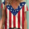 Summer V-neck 3D American Flag Printed Top Fashionable Casual Short Sleeved Women's T-shirts