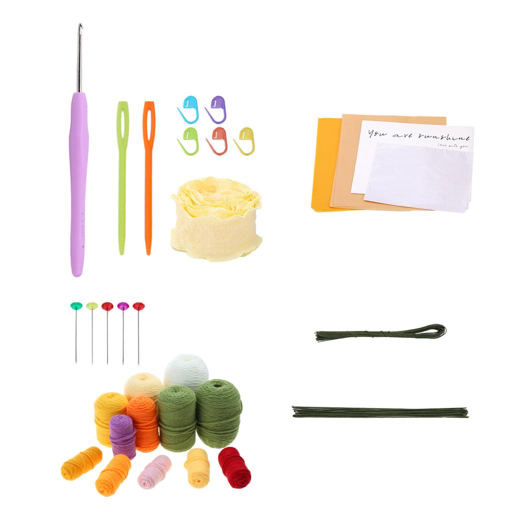 DIY Crochet Flower with Yarn Crochet Hook Needle Step-by-Step Instruction Knitting Markers for Kid Adult DIY Craft