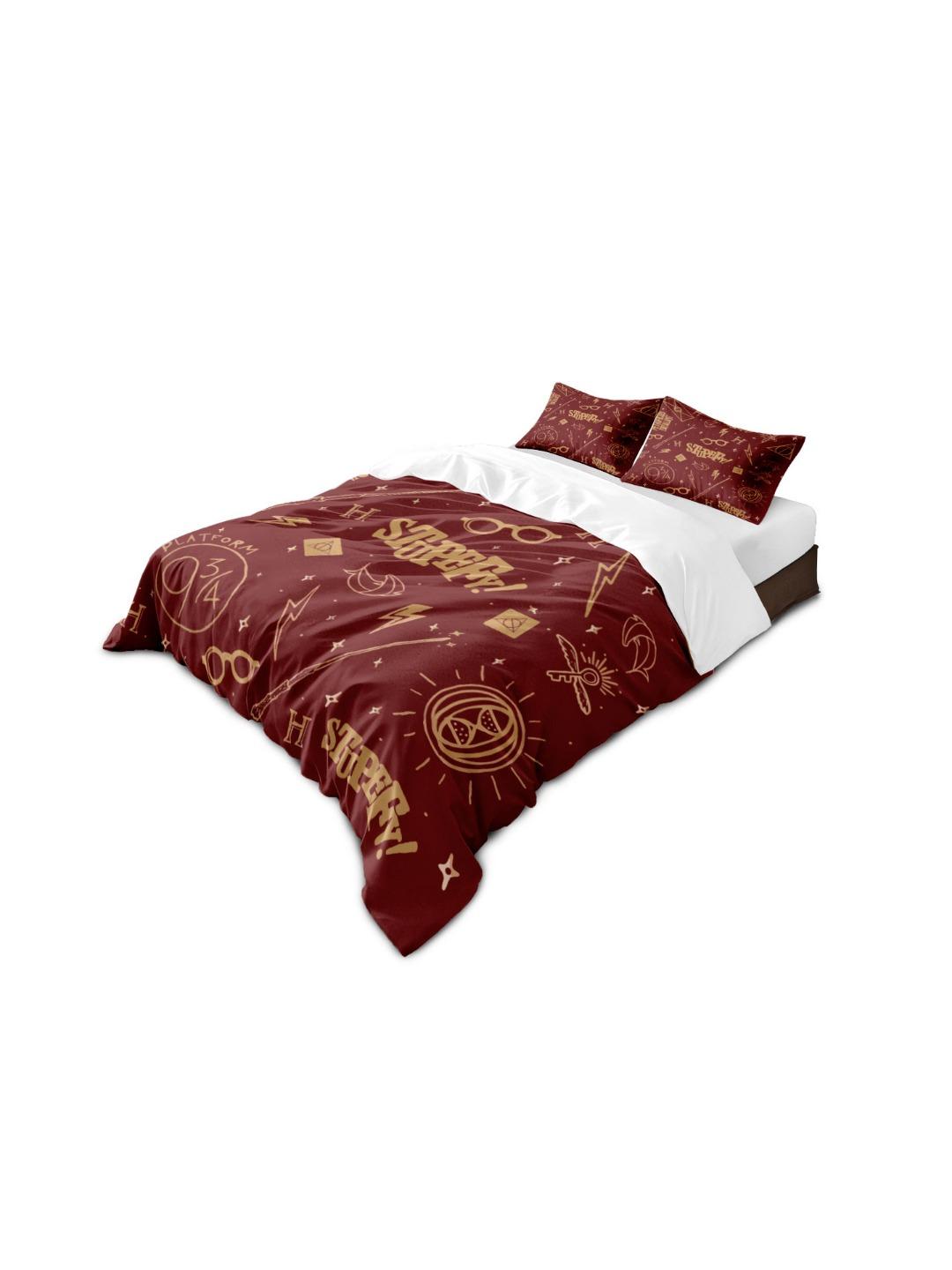 

3pc Magical World Element Print Coreless Red Duvet Cover Set Multiple Size for Bedrooms Dormitories Soft and Machine Washable 135x200cm-EU-Single&set