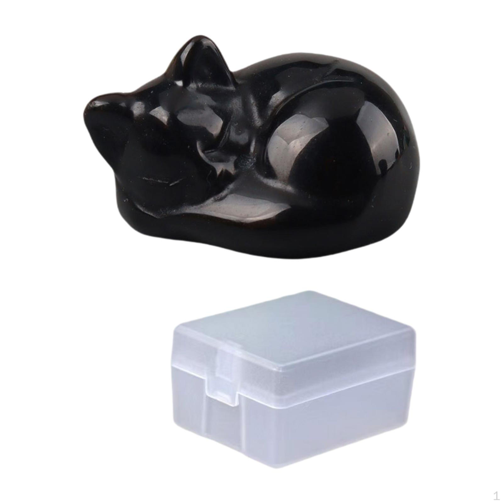 

Фигурка Спящего Кота Подарки Полированная Резная Женщины Счастливый Котенок Статуэтка Декор чёрный