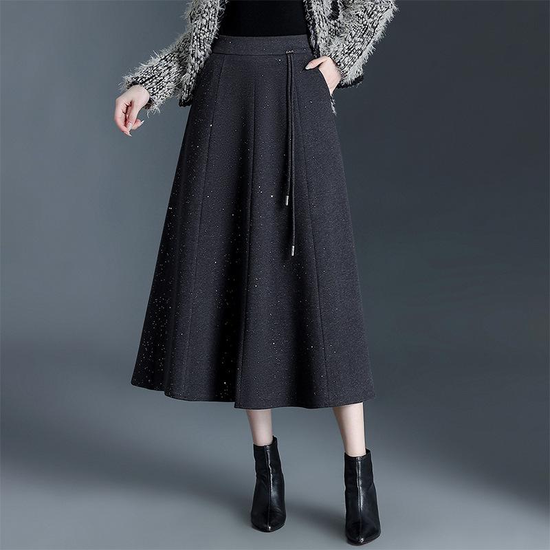 Starry Sequin Wool-Blend High-Waisted A-line Skirt: Women s Winter 2025 Mid-Length Thickened Drapey Skirt L серый