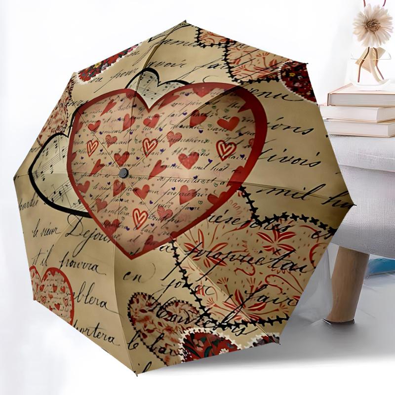 1pc Love Hearts Automatic Open/close Umbrella, 8-Rib Sturdy Structure, Artistic Pattern, Compact Design, Fashion Lovers L029