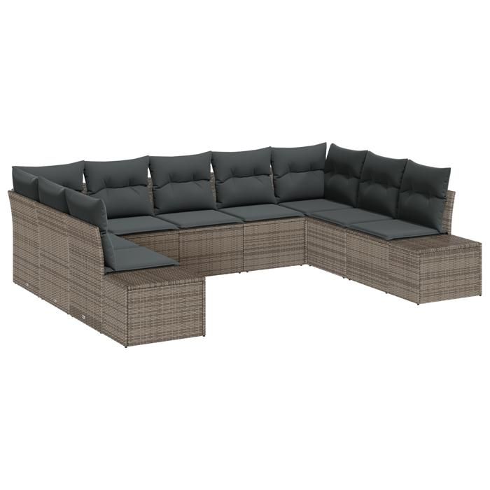 VidaXL Canapé de jardin 9 pièces avec coussins en poly rattan gris 3347219