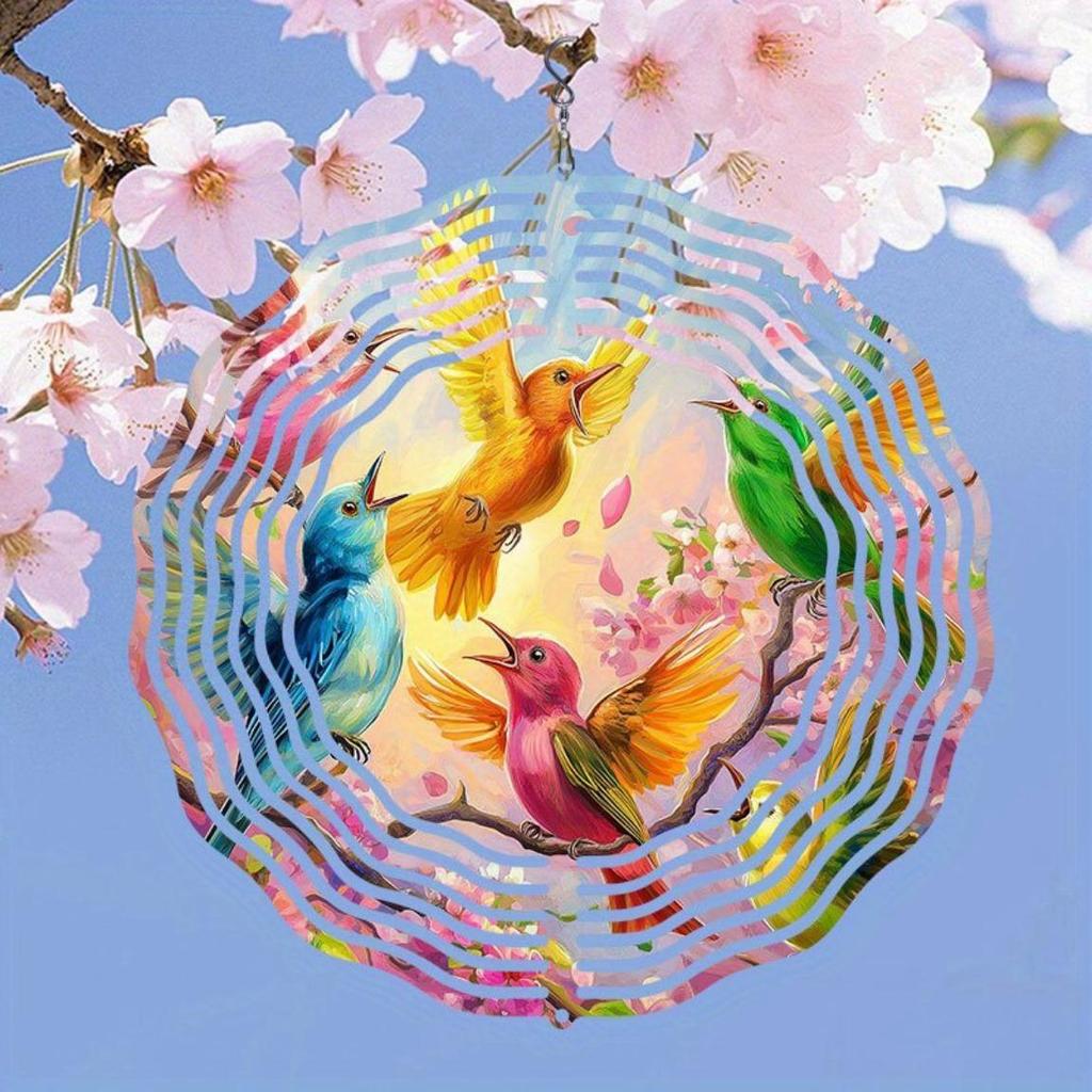 Vibrant 2D Metal Wind Chime with Colorful Birds and Fruit Design Durable Outdoor Garden Decor Perfect for Thanksgiving and Christmas