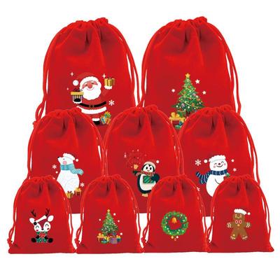 Großer roter Samt Weihnachtsgeschenksack mit Kordelzug für Süßigkeiten- und Apfelverpackung