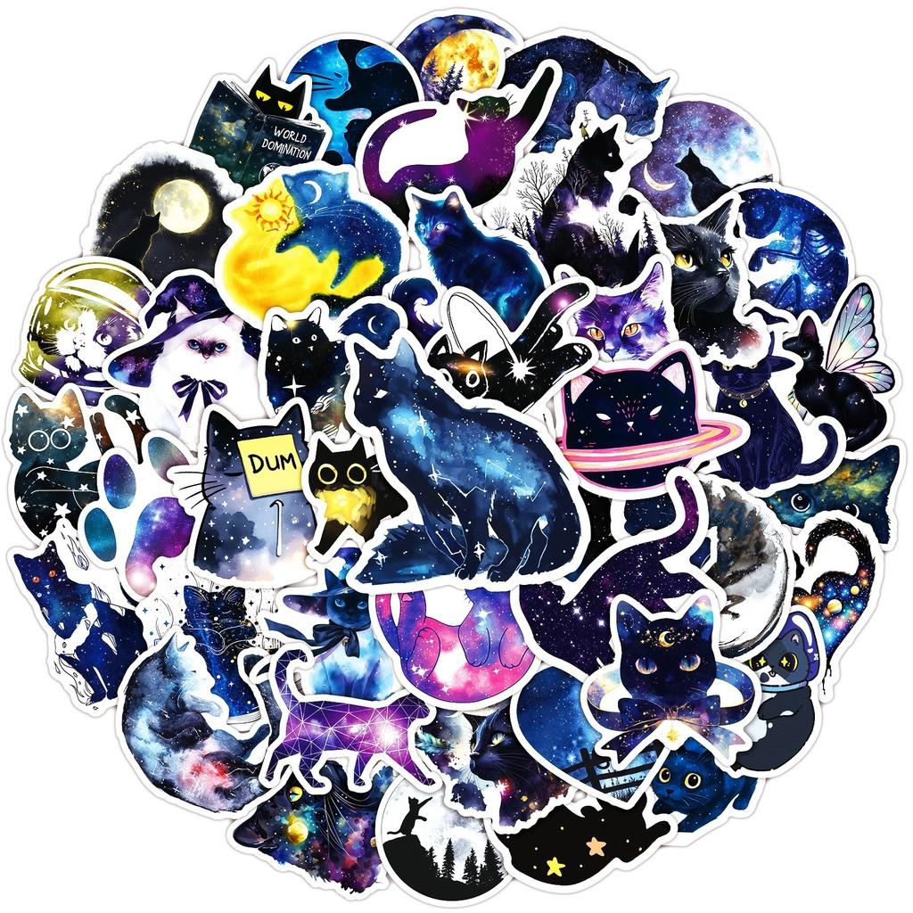 50PCS Cartoon Starry Sky Cat Graffiti Stickers - Cute Cat Design, Waterproof Decor for Electric Bike, Notebook AnimeWorlds Store