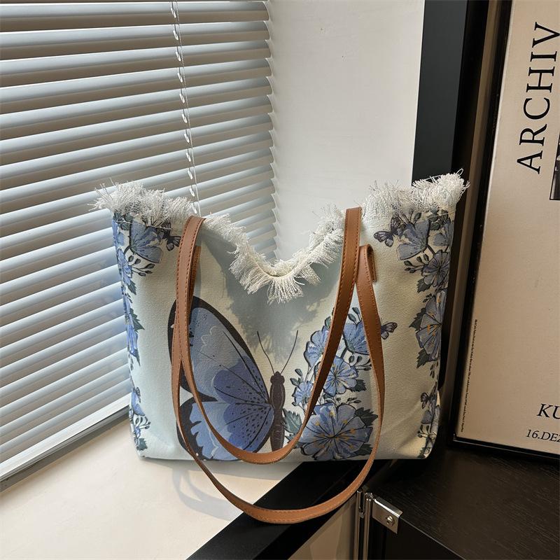 2025 New National Style Cute Handbag Fashion Casual Tote Bag Large Empty Embroidery Printed Shoulder Bag