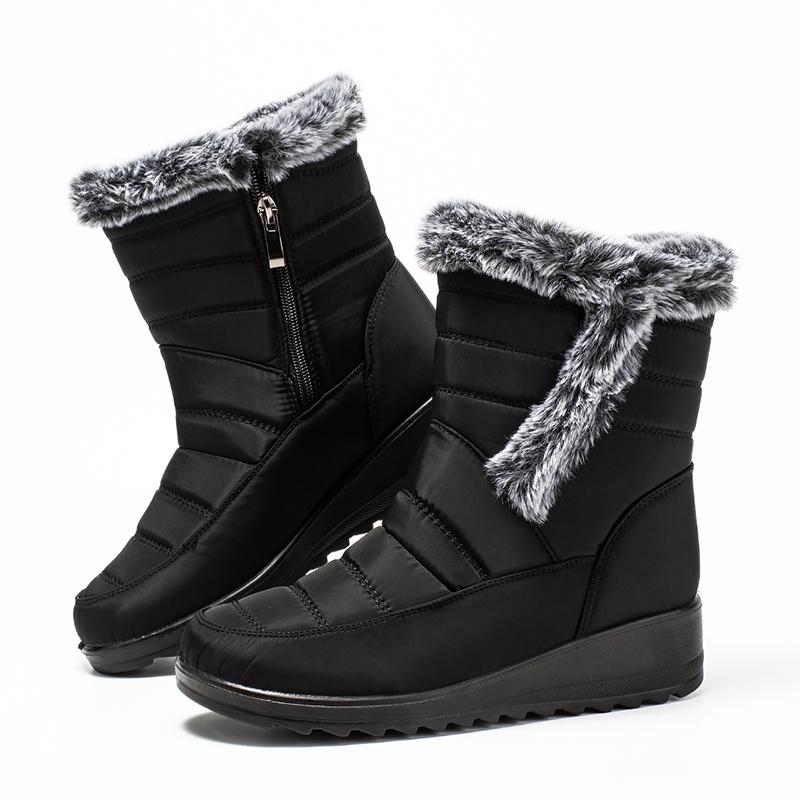 Waterproof Platform Snow Boots for Women Faux Fur Short Plush Ankle Boots Woman Plus Size Non-Slip Winter Shoes Female 44