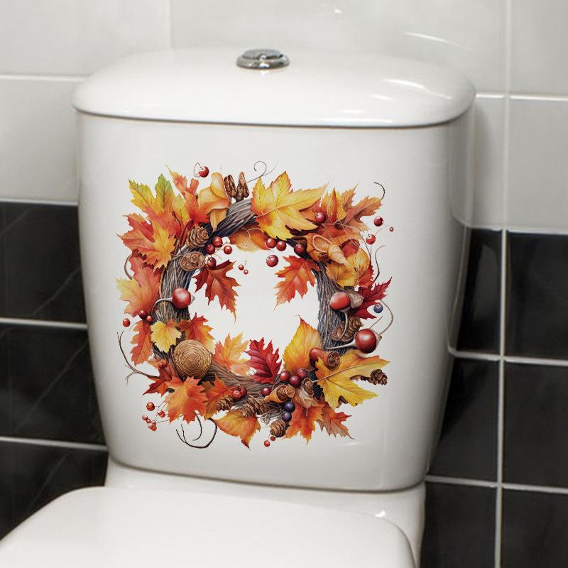 Wall Stickers Maple Leaf Circle Autumn Thanksgiving Day Decoration Toilet Bedroom Door Decoration Self Adhesive Decals