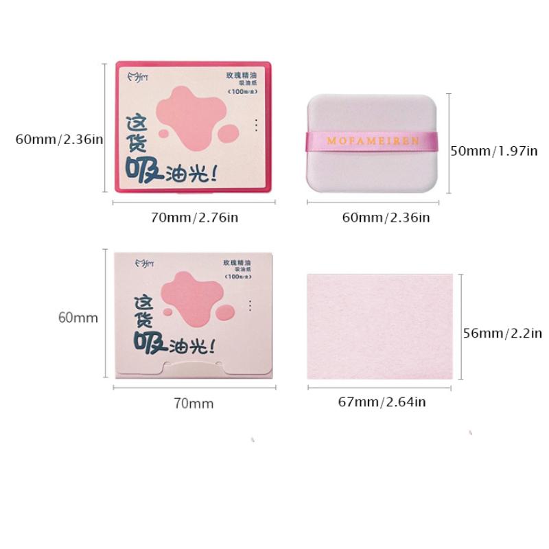 100Sheets Oil-absorbing Paper With Mirror Case &Puff Portable Oil-holding Bamboo Charcoal Tea Paper For Oily Skin Makeup