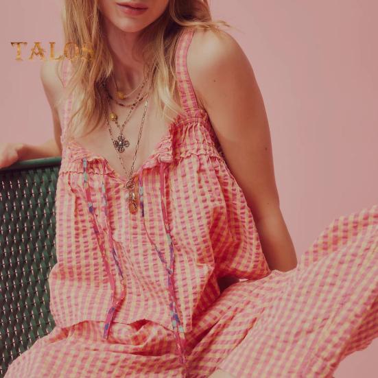 Sexy Weste für Damen, kariertes Sling-Top mit Schnürdetail, lockere Passform, kurze Tanktops, verstellbare Brustdekoration