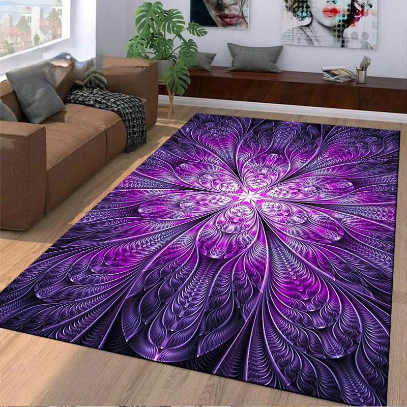 "Purple Mandala Floral Carpet with Abstract Ornamental Pattern Design" Suitable for Use As an Anti-slip for Living Room Bedroom Sofas