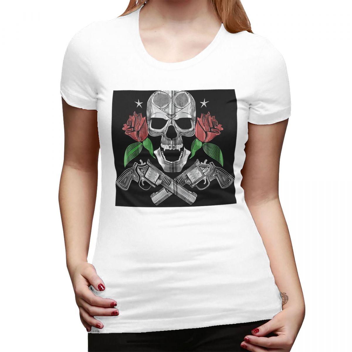 

Red Roses With Guns And Skull Design Zip Hoodie TShirt for Women Crew Neck Streetwear T Shirts Womens Tees Short Clothes Tops S