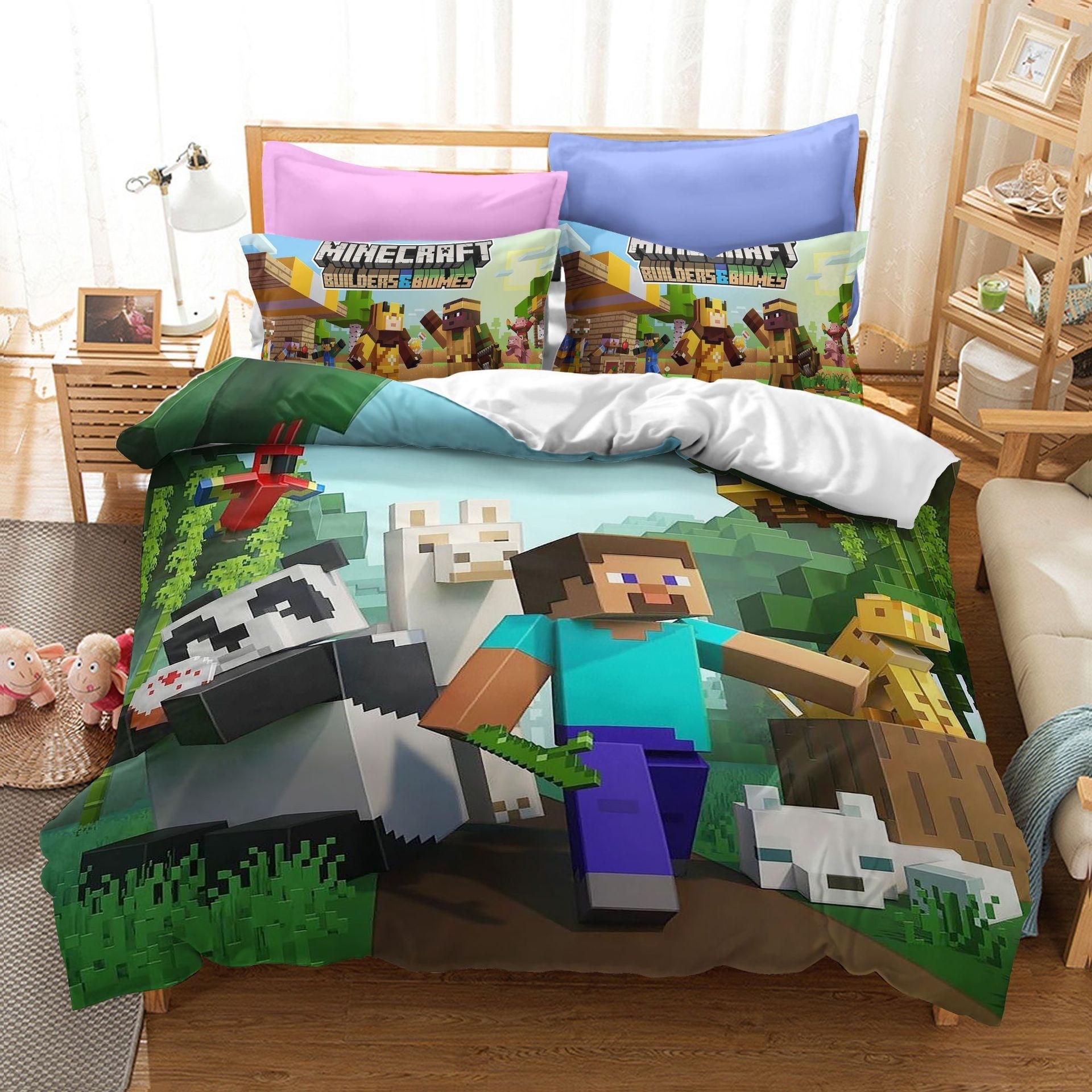 

Постільна білизна Серія Minecraft Трикомпонентний комплект домашнього текстилю Шліфувальна тканина Цифровий друк AU Single 140x210cm