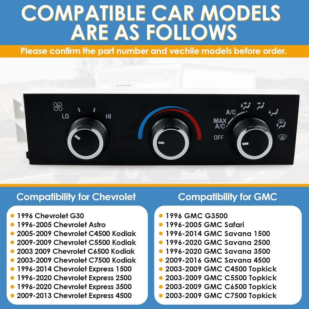 599-217 Heater A/C Control Switch,Front Climate Control Module Compatible With 1996- Chevrolet Express 1500 2500 3500, Chevy C4500 C5500 C6500,1996-