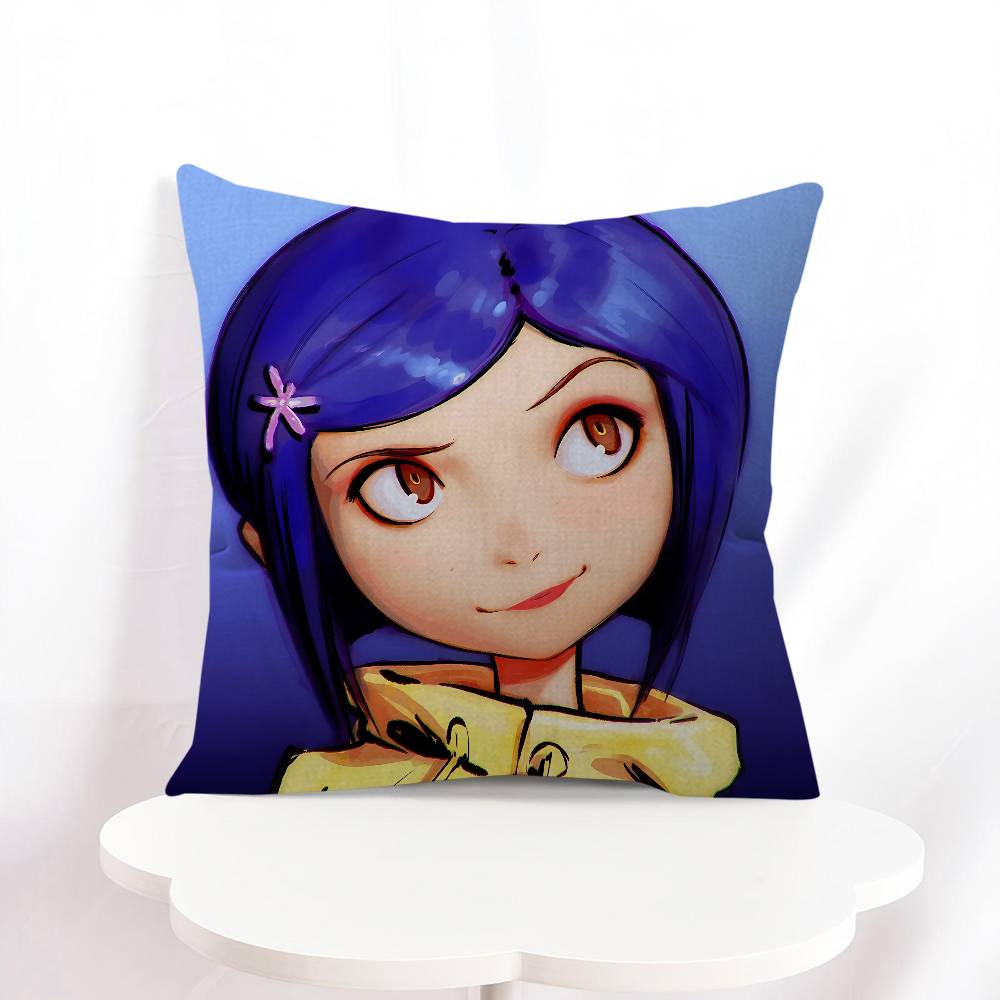 C-Coraline Cartoon Pillowcase Bedroom Sofa Decorative Cushion Cover With Zipper Soft Cushion Cover