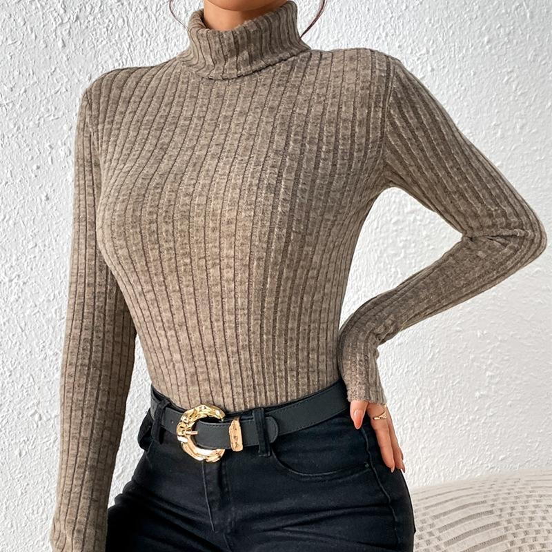 

Женская мода повседневная весна осень однотонные принты длинные рукава высокий ворот блузки и рубашки XL светло-коричневого