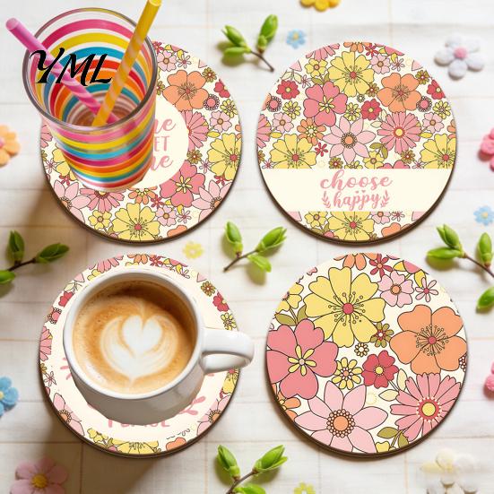 Cute Animal Print Coasters 4PCS Easter Flower Set, Thick Cork Base Non-Slip Heat Resistant Drink Tabletop Holders Coasters, Floral Decorative for Home