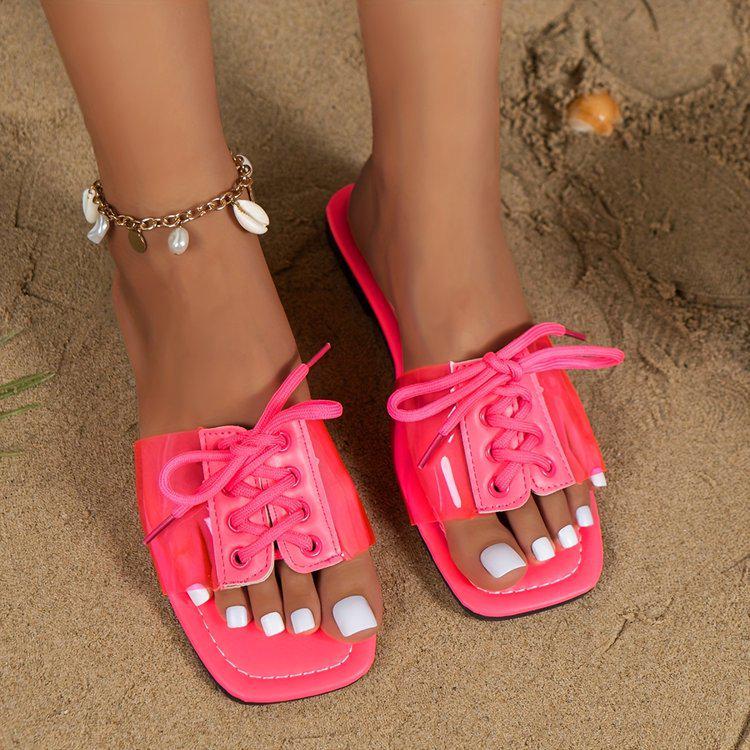 Women s 2024 Open-Toe Square-Toe Flat Sandals - European  American Style, Large Size Beach Slippers 36
