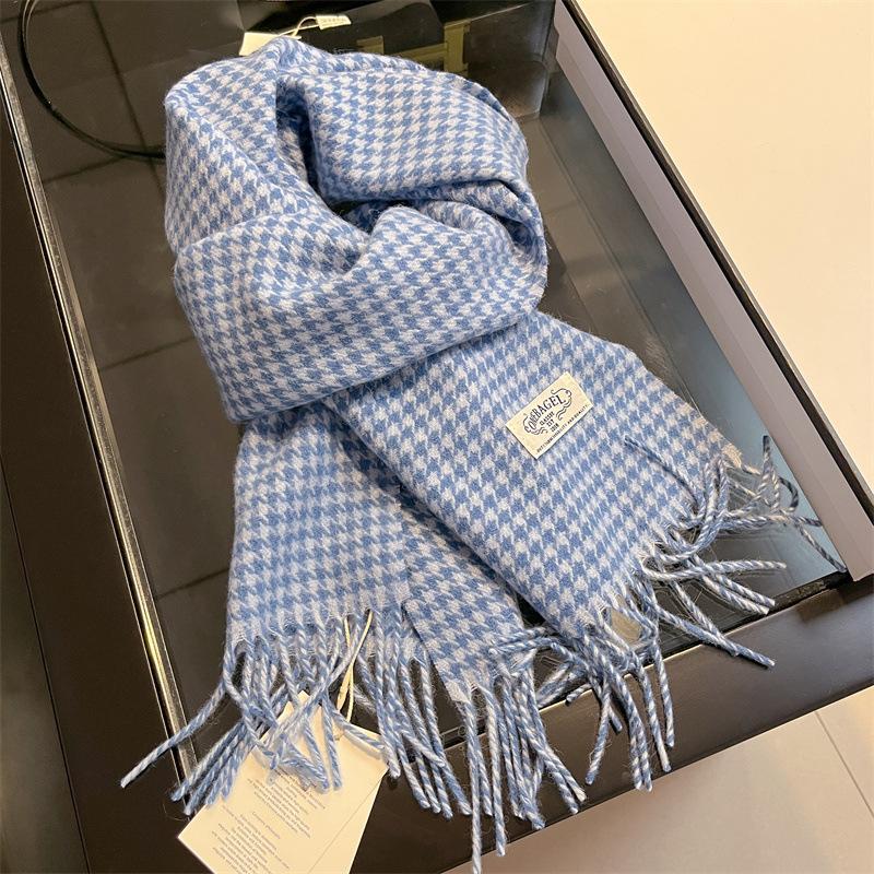 New plaid wool scarf women's winter retro versatile cold-proof and warm scarf