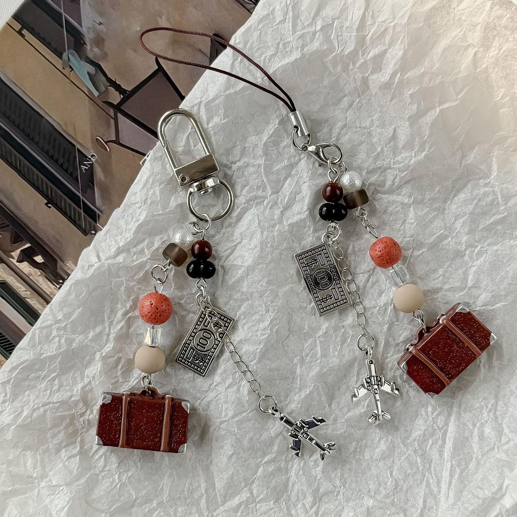Vintage Style Airplane Charm Phone Strap Adjustable Length Suitcase Pendant for Personalized Fashion and Versatile Use