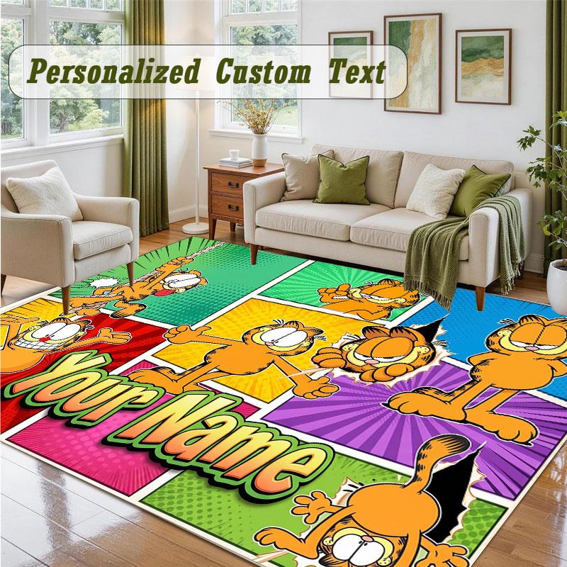 Crystal Velvet Square Rug Custom NameGarfield Pattern Non Slip Home Floor Decor Rug