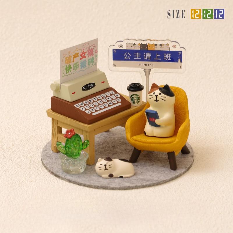 Cute Working Cat Resin Ornaments DIY Office Scene Creative Desktop Decoration Original Design Miniatures for Bookshelf Decor New