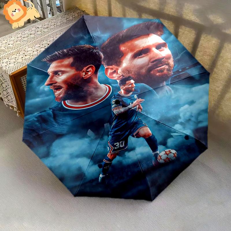 Lionel Messi: Ombrello pieghevole Art Football resistente 8 stecche parapioggia per esterni da viaggio