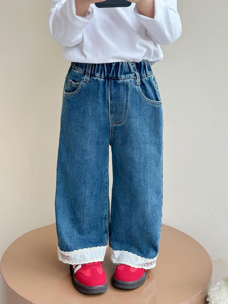 2025 Fashionable Long Sleeve Lace T-shirt for Girls' Spring & Autumn