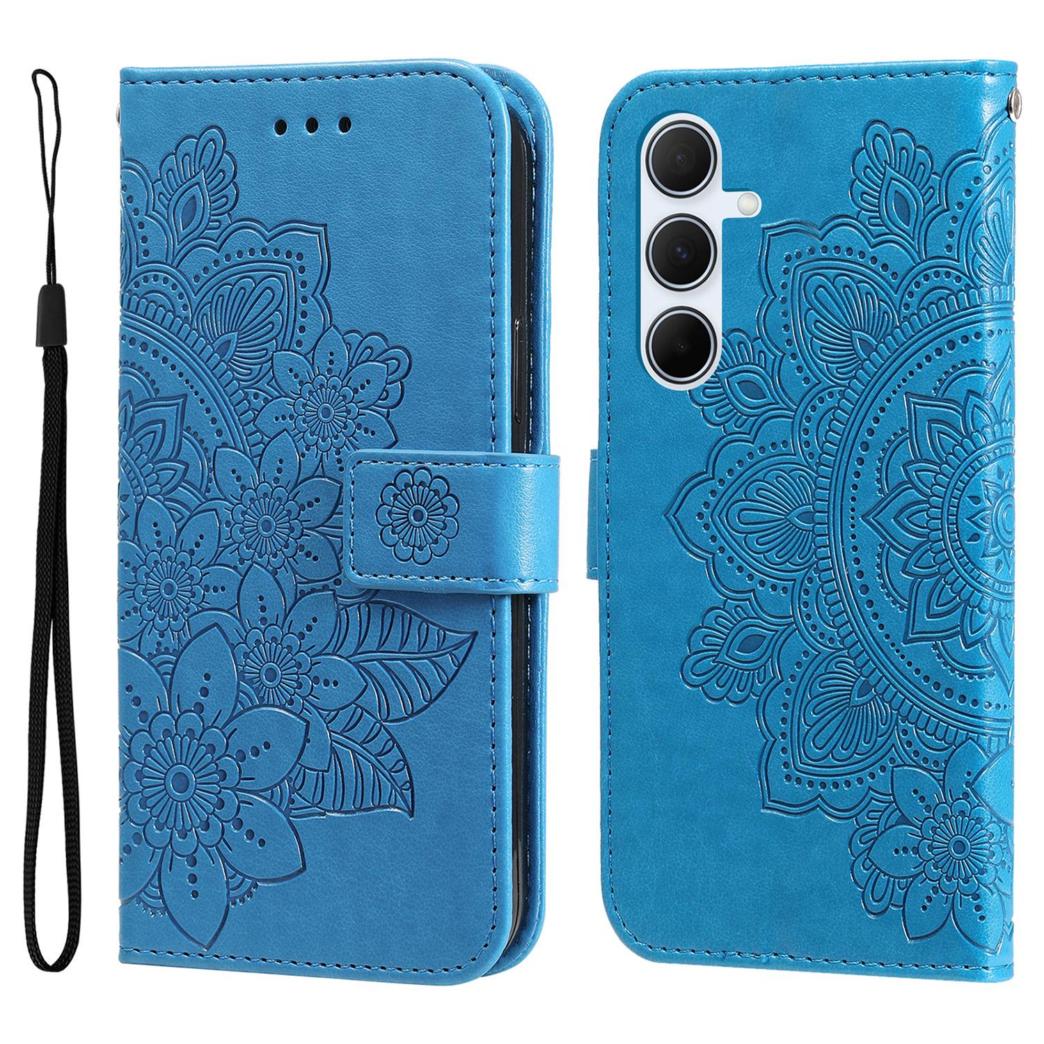 

Чехол для Samsung Galaxy A36 5G с цветочным узором, из искусственной кожи, кошелек-подставка, чехол для телефона Blue