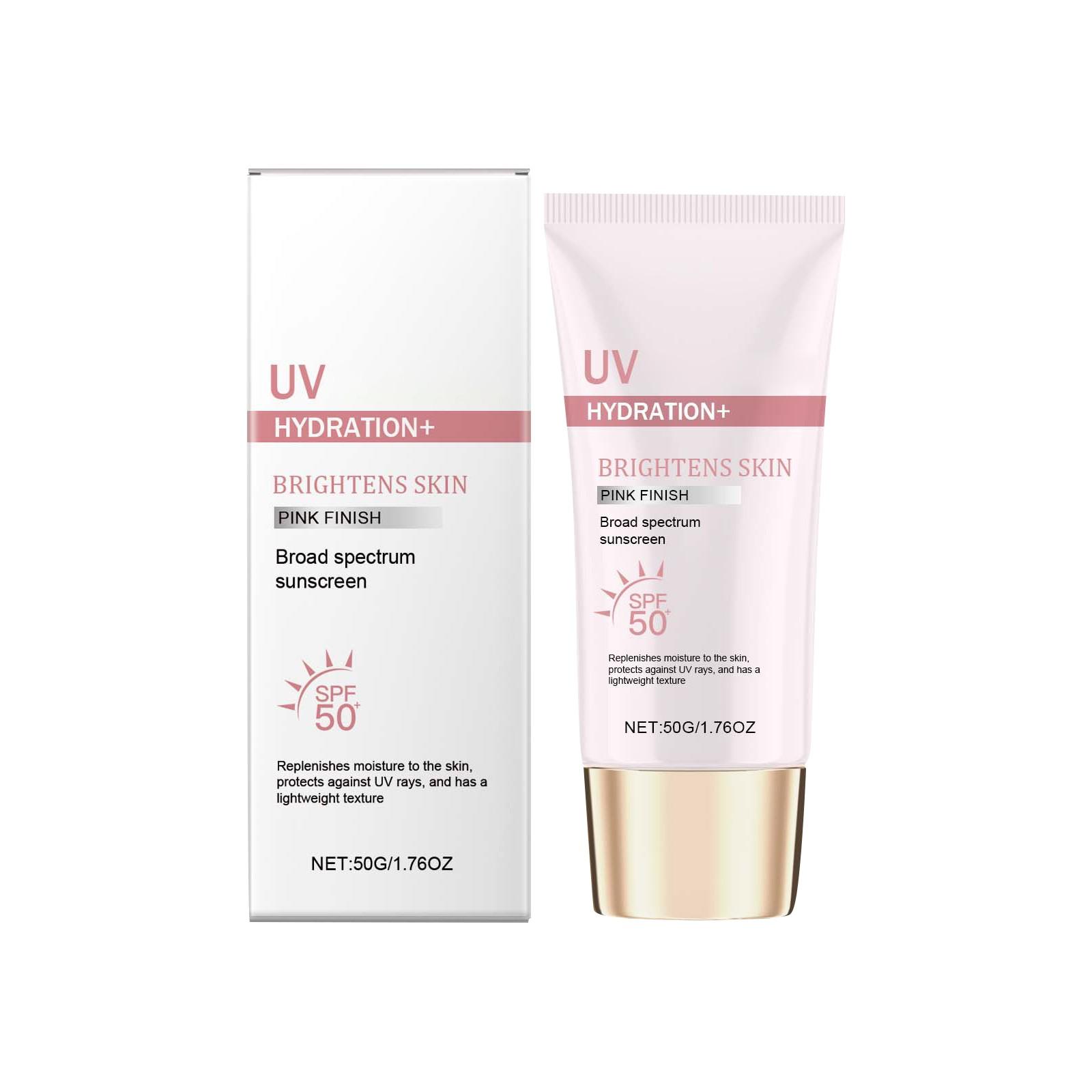 

Увлажняющий солнцезащитный крем Увлажняющий и осветляющий солнцезащитный крем подходит для всех тонов кожи, устойчив к поту, осветляет кожу, 50 г розовый