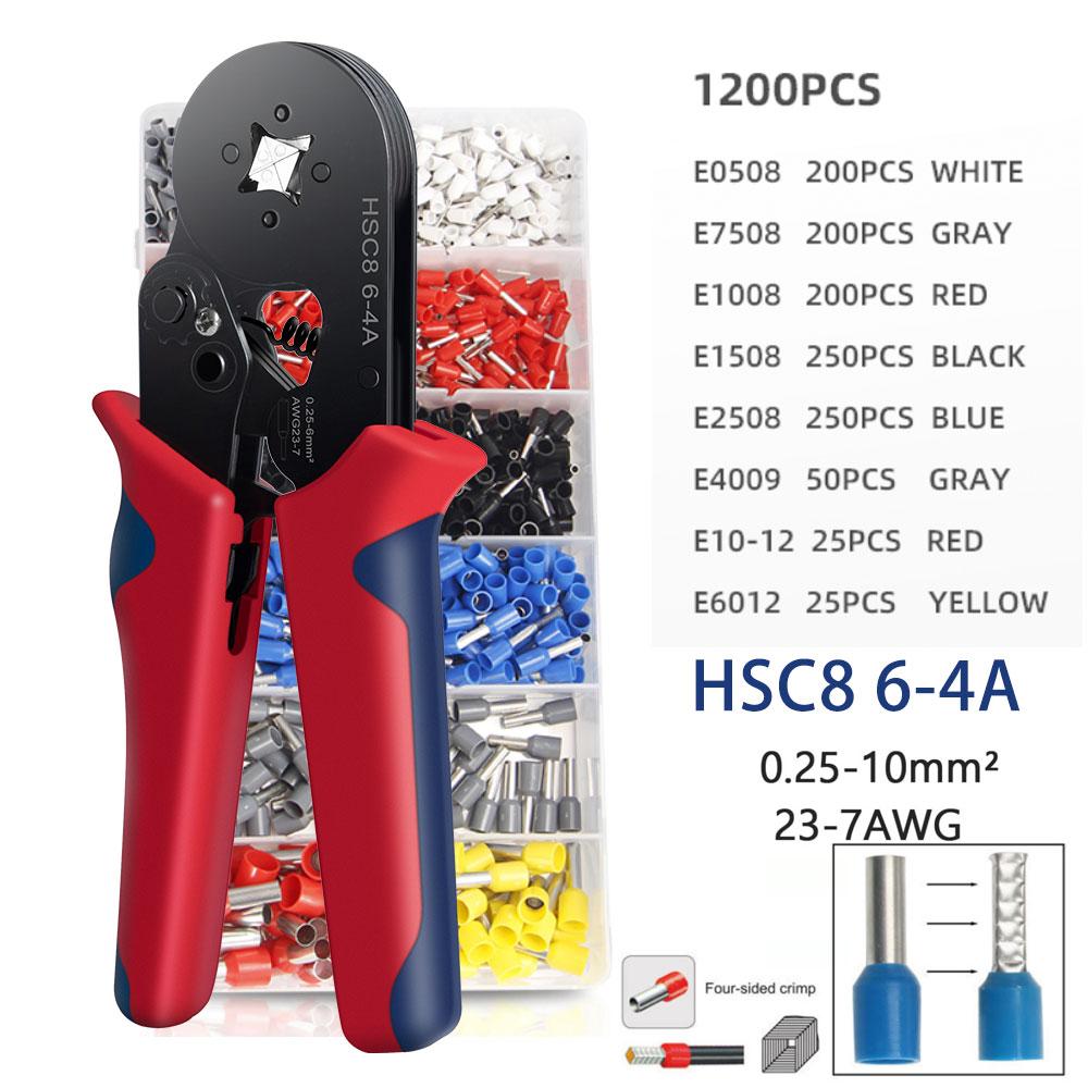 Tube Terminal Crimping Tool Set,Quadrilateral/Hexagonal Crimping Pliers Range 0.25-10mm²/AWG23-7 Quick Crimp Terminal Tool