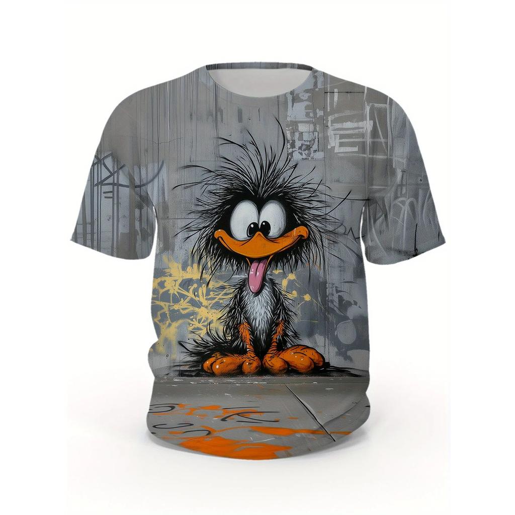 Summer Round Neck 3D Funny Animal Pattern Print Top Fashionable Casual Short Sleeved Men's T-shirts
