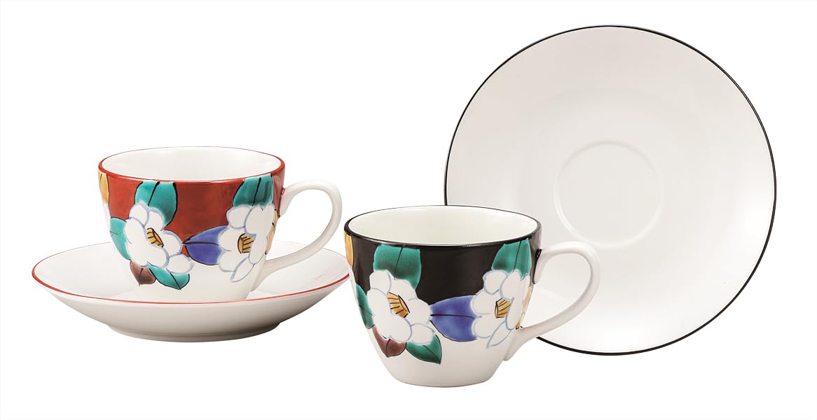 Kutani ware Iwataya Pair Coffee Cups - Camellia Design K9-1094