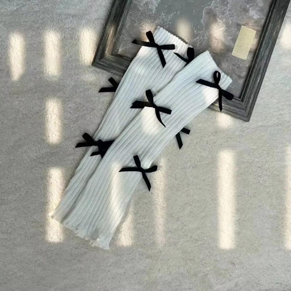 Fashion Bow Knot Knitted Leg Warmers 40cm Knitted Texture Foot Cover White Black Thermal Knitted Socks Autumn Winter