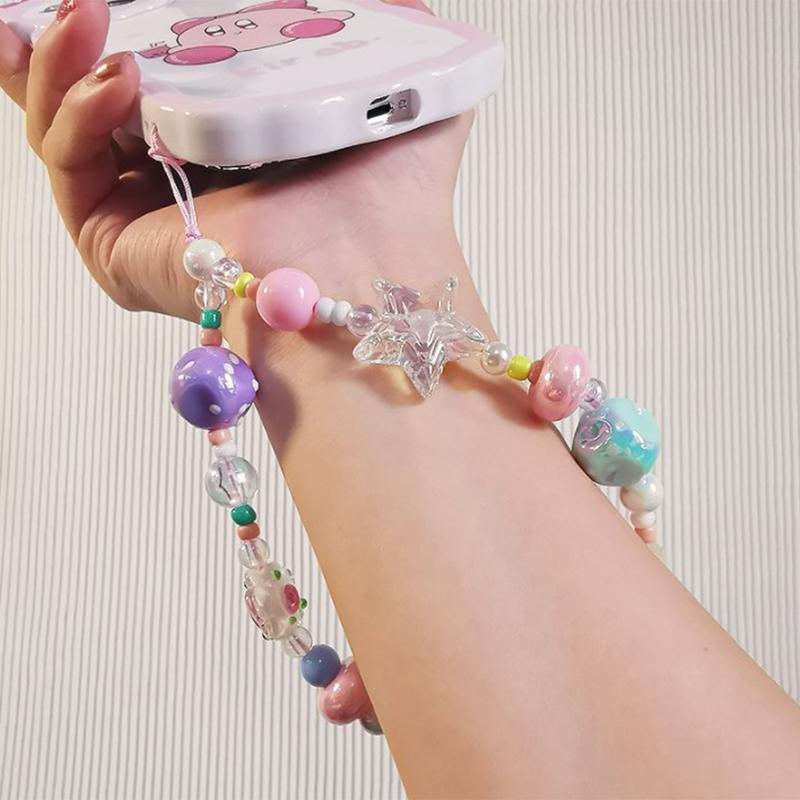 Mobile Phone Lanyard Graffiti Colored Bead Star Bracelet Women'S Short Wrist Pendant Universal Anti Loss Side Lanyard For Keys